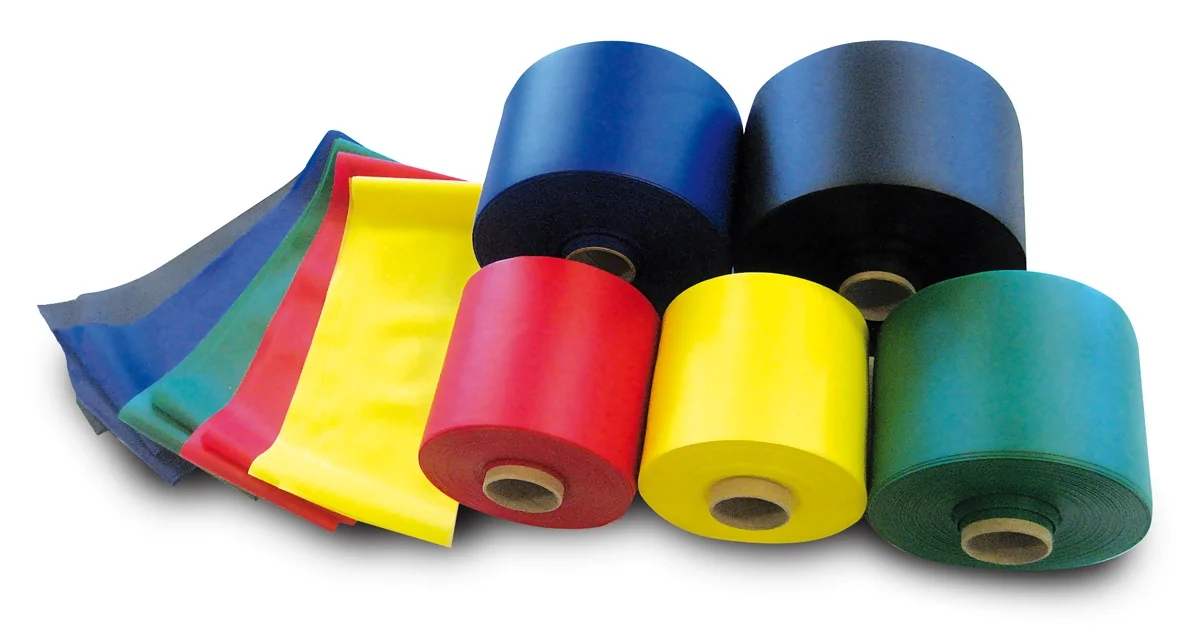 Rotoli e strisce di nastro elastico Polar Band nei colori blu, nero, rosso, giallo e verde